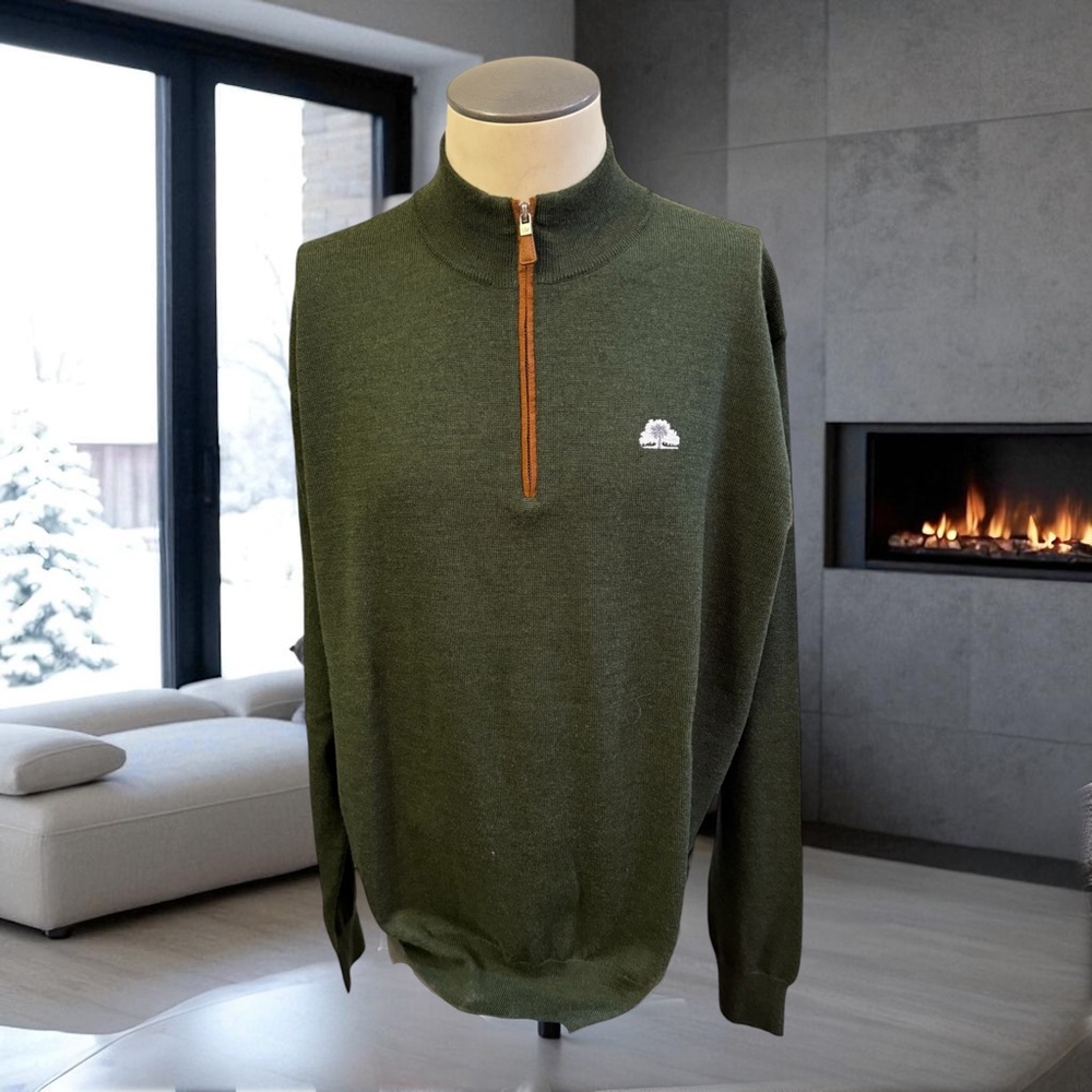 New! Peter Millar Green Palm Crest Quarter Zip Wool Silk Pullover Sweater XL